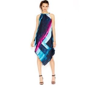 Rachel Roy Handkerchief Scarf Asymmetrical
Halter Mini Dress Navy Pink White S